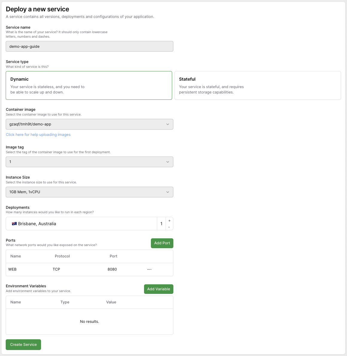 create service form